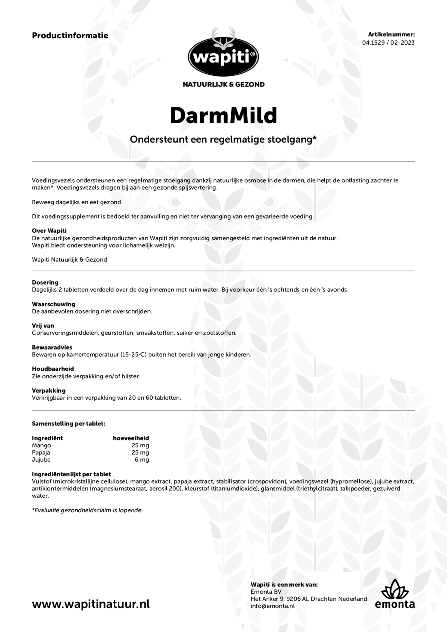 DarmMild Tabletten afbeelding van document #1, gebruiksaanwijzing